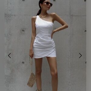 Runaway The Label Tighan White One Shoulder Chic Mini Dress Size Small/US4